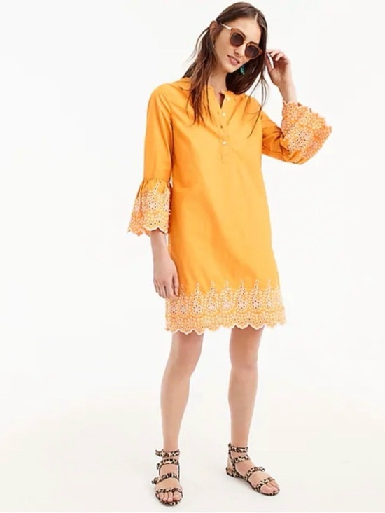J. Crew Dresses & Skirts - Jcrew shift dress in embroidered pattern bell sleeves size  xs bronze orza